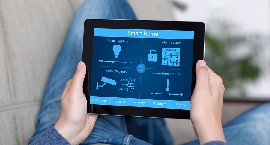 The ability to access and control security components from a mobile device is one of the top smart home trends in Stamford. Close-up of smart home security app.