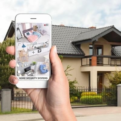 Stamford vivint phone display of cctv live feed in front of a house